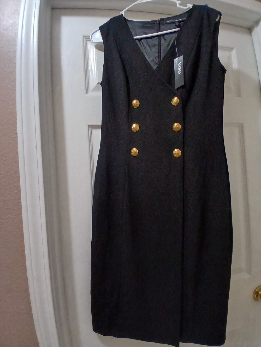 Sleeveless Black Dress with Gold Buttons